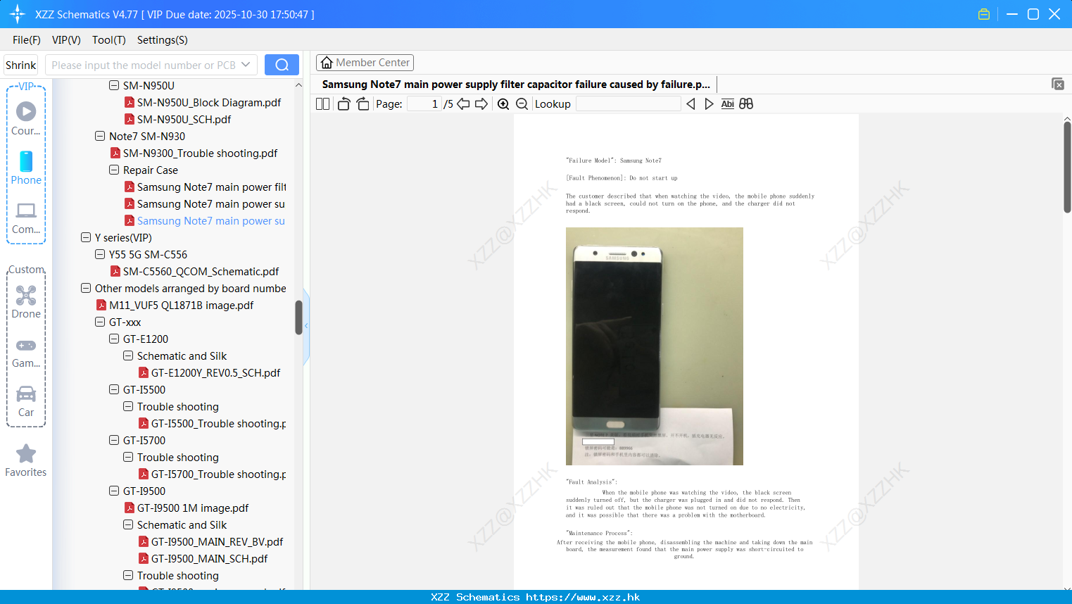 Samsung Note7 Main Power Supply Filter Capacitor Failure Caused By Failure